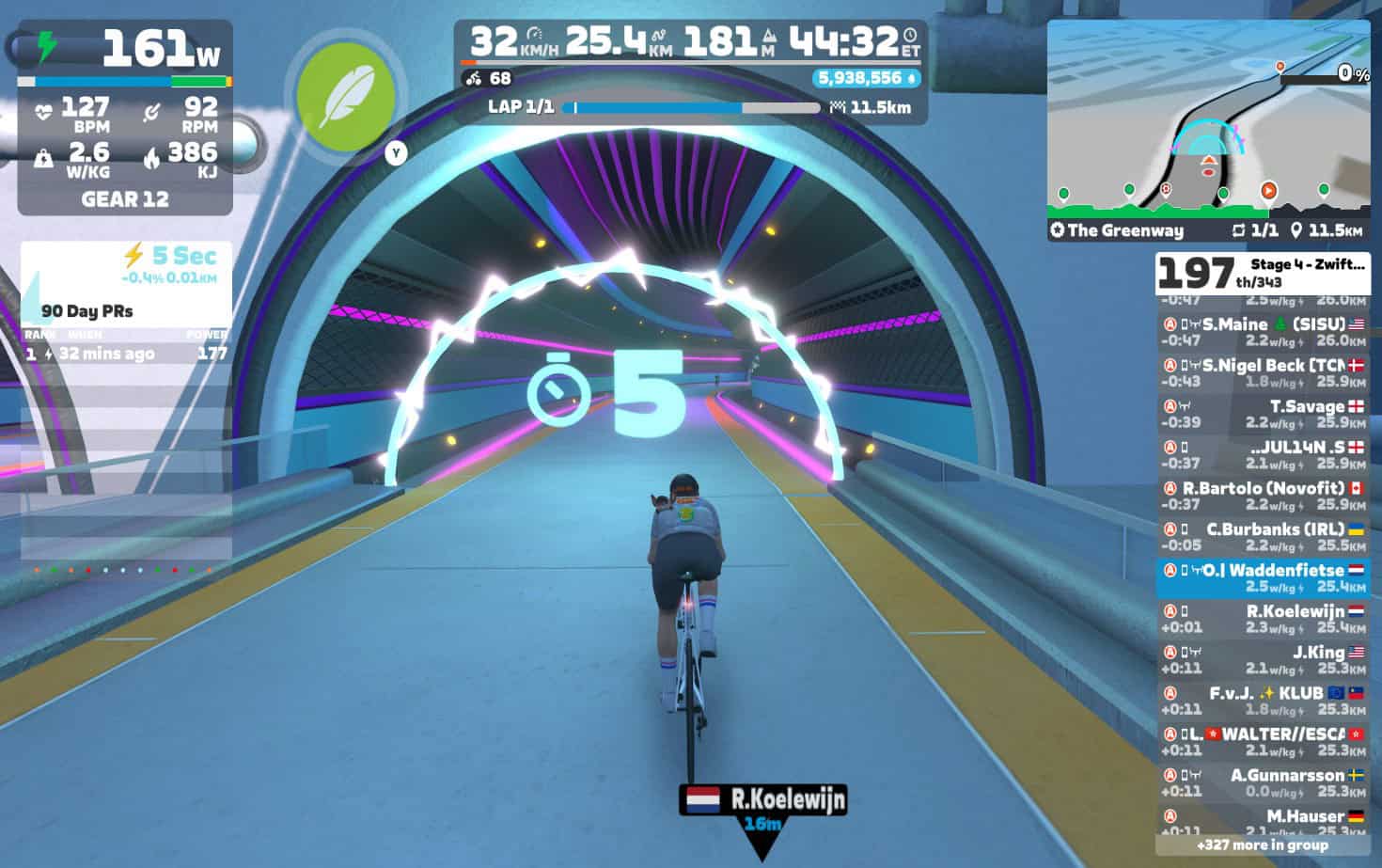 Zwift power segment 5 seconden boog